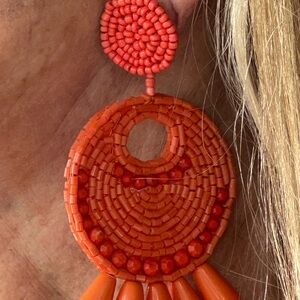 Beautiful vintage Kenneth Jay Lane beaded light orange/coral earrings. Like new